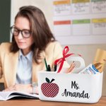 Personalized Apple Design Desk Organizer Pencil Holder with Compartment and Name Back to School Appreciation Gift for Teacher
