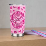 Personalized Hot Pink Girl Food Grade Stainless Steel 20oz Tumbler with Lid Straw and Cleaning Brush Name Cup Gift for Bachelorette Party Wedding
