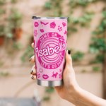 Personalized Hot Pink Girl Food Grade Stainless Steel 20oz Tumbler with Lid Straw and Cleaning Brush Name Cup Gift for Bachelorette Party Wedding