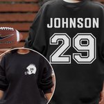 Personalized American Football Rugby Helmet Design Shirt or Sweatshirt with Name and Number Football Party Gift for Football Lovers