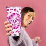 Personalized Hot Pink Girl Food Grade Stainless Steel 20oz Tumbler with Lid Straw and Cleaning Brush Name Cup Gift for Bachelorette Party Wedding