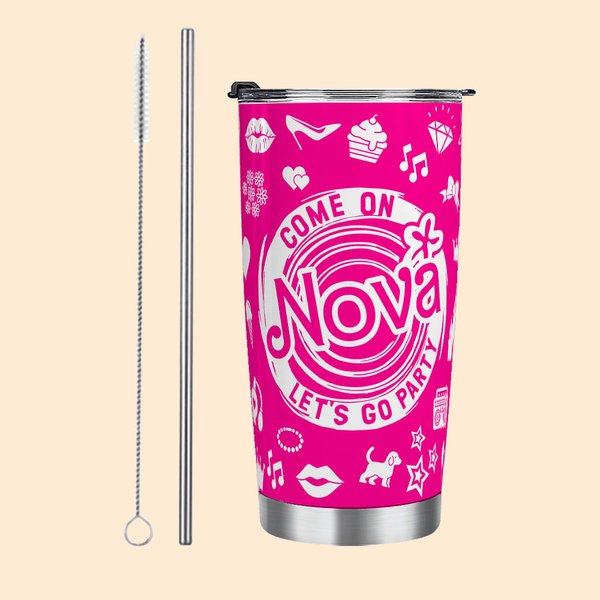 Personalized Hot Pink Girl Food Grade Stainless Steel 20oz Tumbler with Lid Straw and Cleaning Brush Name Cup Gift for Bachelorette Party Wedding