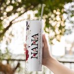 Gobelet à Fleurs Bourgogne Personnalisé avec Nom Bouteille Étanche avec Paille et Brosse Cadeau pour Mère Femme Grand-Mère