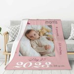 Personalisierte weiche Flanell-oder Sherpa-Decke mit Baby-Informationen und Foto Baby-Dusche Geschenk für Neugeborene Geburt Statistiken Geschenk