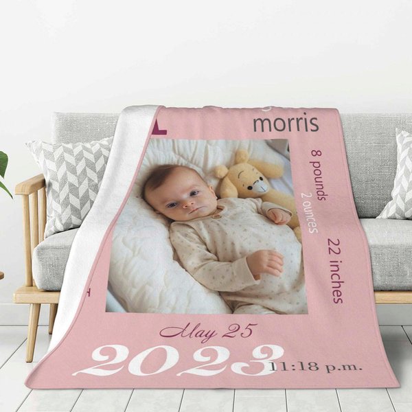 Personalisierte weiche Flanell-oder Sherpa-Decke mit Baby-Informationen und Foto Baby-Dusche Geschenk für Neugeborene Geburt Statistiken Geschenk