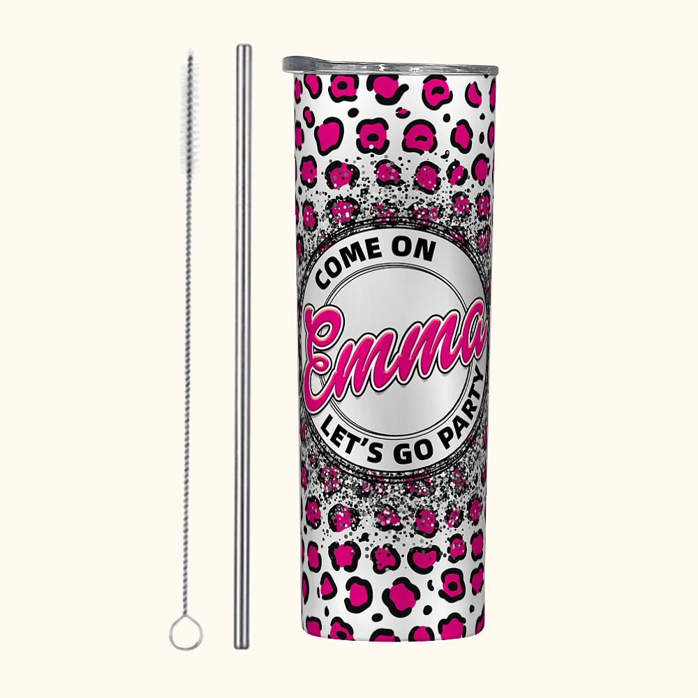 Gobelet personnalisé 20oz en acier inoxydable rose vif imprimé léopard avec paille et brosse Cadeau d'enterrement de vie de jeune fille Cadeau de Noël