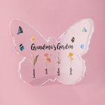 Personalized Birth Flowers Butterflies Acrylic Plaque with Kid's Name Grandma's Garden Desk Ornament Gift for Grandma Mom