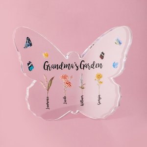Personalisierte Geburt Blumen Schmetterlinge Acryl Plaque mit Namen des Kindes Omas Garten Schreibtisch Ornament Geschenk für Oma Mom