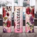 Gobelet à Fleurs Bourgogne Personnalisé avec Nom Bouteille Étanche avec Paille et Brosse Cadeau pour Mère Femme Grand-Mère