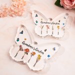 Personalized Birth Flowers Butterflies Acrylic Plaque with Kid's Name Grandma's Garden Desk Ornament Gift for Grandma Mom