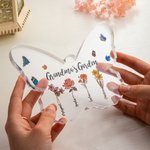 Personalized Birth Flowers Butterflies Acrylic Plaque with Kid's Name Grandma's Garden Desk Ornament Gift for Grandma Mom