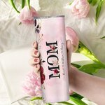 Gobelet à Fleurs Bourgogne Personnalisé avec Nom Bouteille Étanche avec Paille et Brosse Cadeau pour Mère Femme Grand-Mère