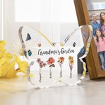 Personalized Birth Flowers Butterflies Acrylic Plaque with Kid's Name Grandma's Garden Desk Ornament Gift for Grandma Mom