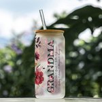 Bouteille en Verre Personnalisée avec Nom Tasse à Café Glacé avec Couvercle en Bambou et Paille Cadeau d'Anniversaire pour Maman et Grand-mère