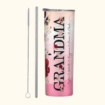 Gobelet à Fleurs Bourgogne Personnalisé avec Nom Bouteille Étanche avec Paille et Brosse Cadeau pour Mère Femme Grand-Mère