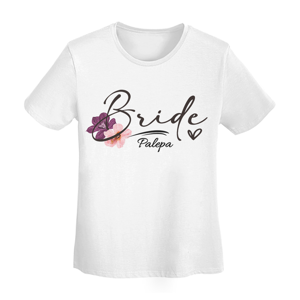 T-shirt personnalisé style Hawaii avec nom de la mariée Cadeau de mariage pour l'enterrement de vie de jeune fille