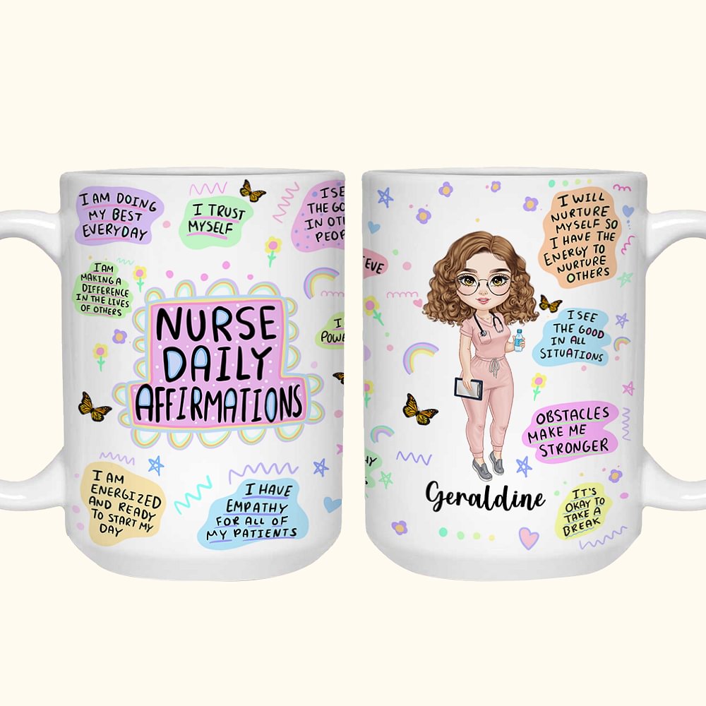 Tasse personnalisée en céramique blanche avec nom pour le travail, le bureau, le camping, la semaine des infirmières, la remise des diplômes, Noël et
