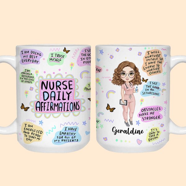 Tazza personalizzata in ceramica bianca da 15 oz con nome per il lavoro, l'ufficio, il campeggio, la settimana dell'infermiere, la laurea, il Natale e