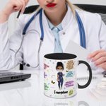 Tasse en Céramique 330ml Personnalisée avec Nom et Personnage d'Infirmière Cadeau Noël Semaine de l'Infirmière Fin d'Études pour Travail Bureau