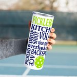 Personalized Bright Green Pickleball 20oz Skinny Tumbler with Straw Pickle Ball Game Quote Water Bottle Gift for Pickleball Fan Sport Lover