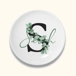 Personalised Eucalyptus Style Wedding Ring Tray Engagement Ring Dish Jewellery Dish with Initial and Name Gift for Bridesmaid Bachelorette Party