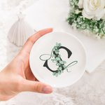 Personalised Eucalyptus Style Wedding Ring Tray Engagement Ring Dish Jewellery Dish with Initial and Name Gift for Bridesmaid Bachelorette Party
