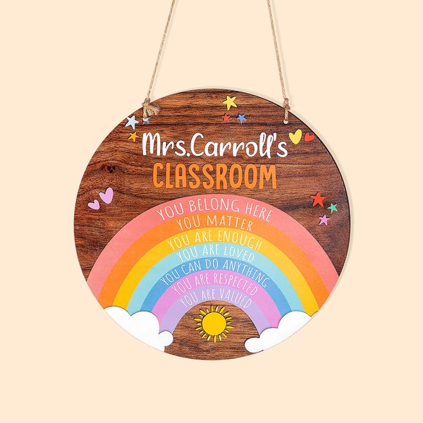 Personalised Classroom Rainbow Wooden Door Sign with Name for Classroom Decor Teacher Appreciation Back to School Gift