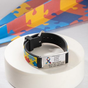 Personalised Medical Alert Bracelet with Engraved Name Autism Awareness Bracelet Back to School Birthday Gift for Kid Adult