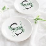 Personalised Eucalyptus Style Wedding Ring Tray Engagement Ring Dish Jewellery Dish with Initial and Name Gift for Bridesmaid Bachelorette Party