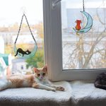 Personalized Cat On the Moon Acrylic Windows Hangings Pet Supplies Suncatcher with Suction Cup Gift for Pet Lovers