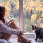 Personalized Cat On the Moon Acrylic Windows Hangings Pet Supplies Suncatcher with Suction Cup Gift for Pet Lovers