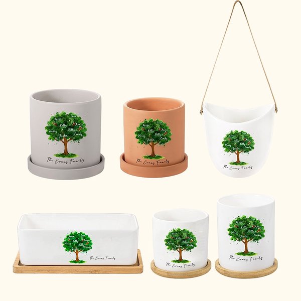Personalisierte keramische Familie Baum Name Blumentopf Multi Stil verfügbar Thanksgiving Geschenk für Großvater Großmutter