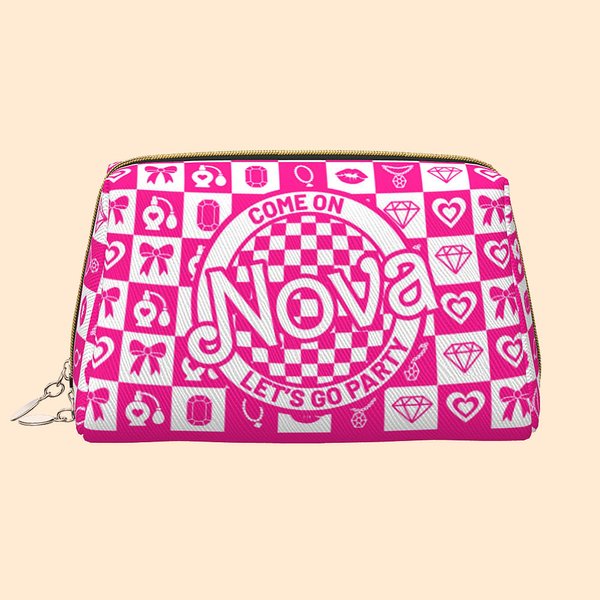 Personalized Dolly Pink Checkerboardl Come On Let's Go Party Cosmetic Bag Bachelorette Party Wedding Christmas Gift