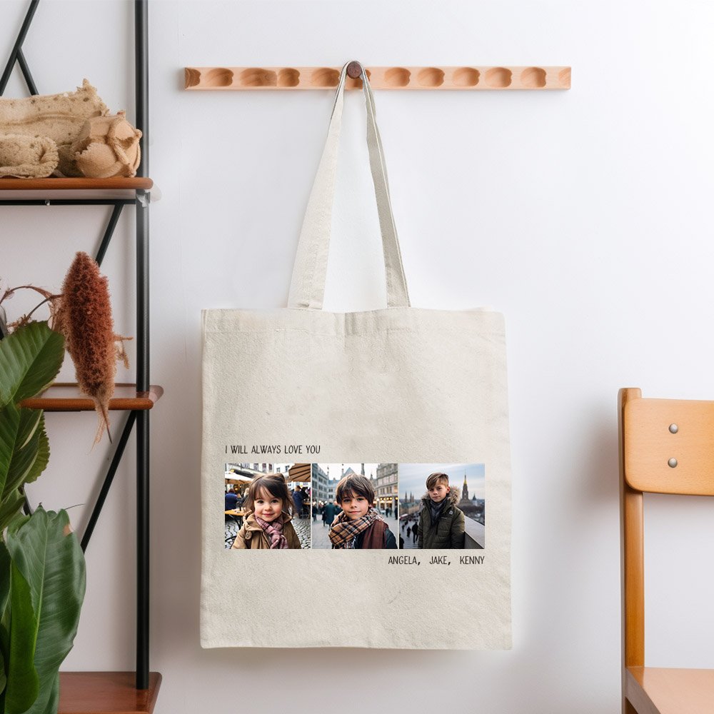 Personalisierte Foto Canvas Tote-tasche mit Namen und Texte