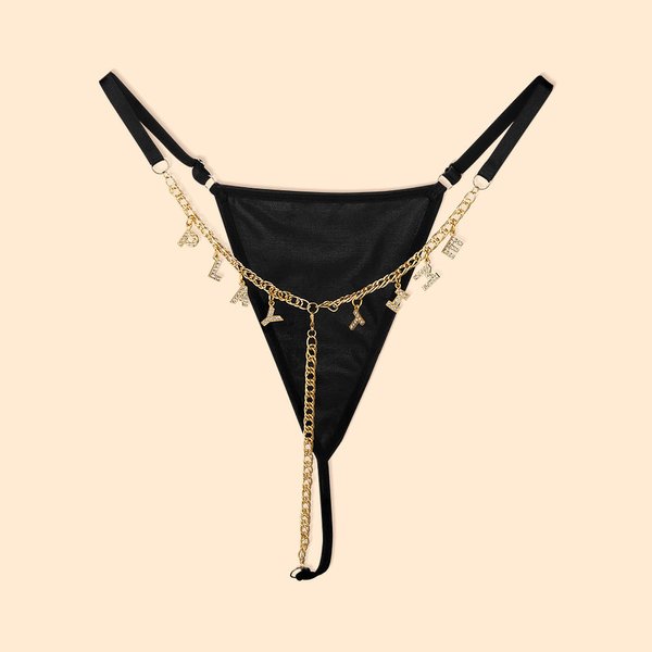 Slip Style Sexy Body Sous-Vêtement Personnalisé avec Chaîne Breloque de Lettres Cadeau de St Valentin Anniversaire pour Elle