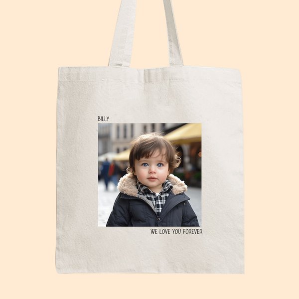 Sac en Toile Personnalisé avec Nom Texte et 1 à 3 Photos Cadeau Anniversaire pour Femme Amis
