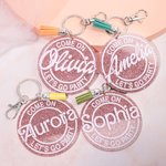 Personalized Glitter Pink Doll-like Style Acrylic Keychain with Tassel and Name Cute Birthday Gift or Anniversary Gift for Her