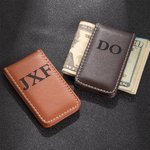 Pince à Billets en Cuir PU Magnétique Personnalisée avec Lettres Accessoire Billet Cadeau Anniversaire Fête des Pères pour Homme Papa Grand-Pères