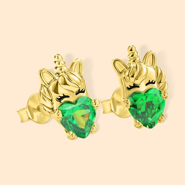 Personalizado piedra de nacimiento lindo unicornio de plata esterlina Stud Pendientes Kid Joyería Regalo de cumpleaños para niña pequeña