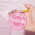 Personalized Glitter Pink Doll-like Style Acrylic Keychain with Tassel and Name Cute Birthday Gift or Anniversary Gift for Her