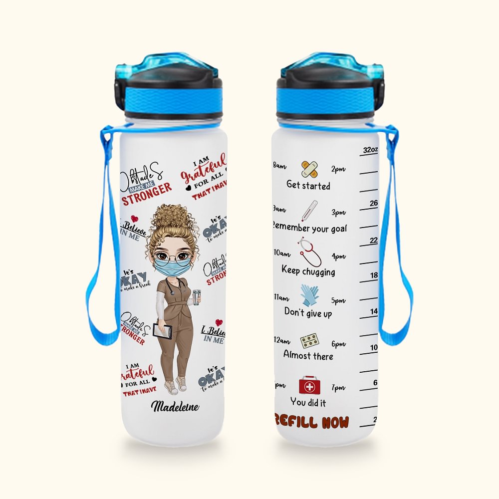 Bouteille d'Eau Design de Motivation Marqueur de Temps Cadeau Personnalisé avec Nom et Personnage pour Graduation Infirmière