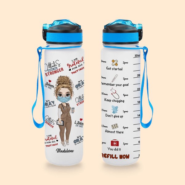 Bouteille d'Eau Design de Motivation Marqueur de Temps Cadeau Personnalisé avec Nom et Personnage pour Graduation Infirmière
