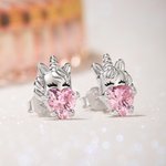 Boucles d'Oreilles en Argent Sterling Personnalisées avec Pierre de Naissance Bijoux Licornes pour Enfants Cadeau Anniversaire pour Fille