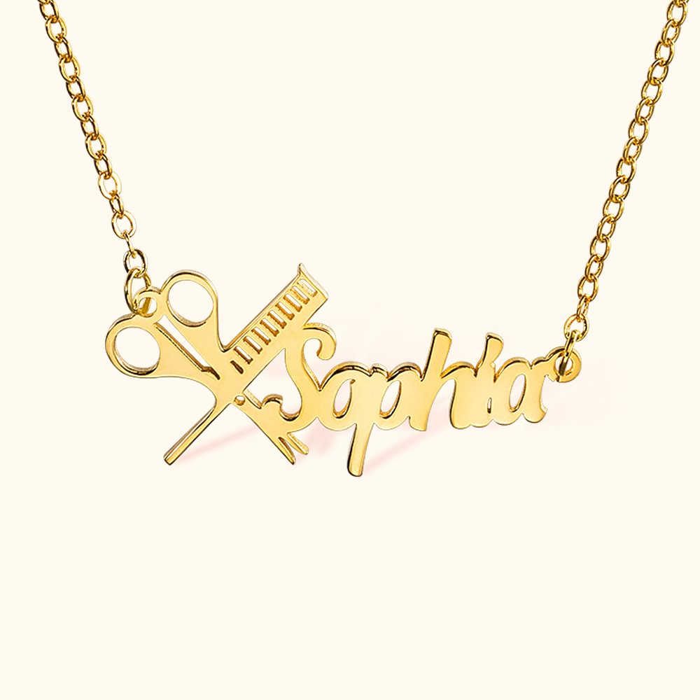 Collier Personnalisé avec Prénom en Argent ou Acier Inoxydable Thème Coiffure Cadeau pour Femme Coiffeuse
