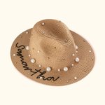 Personalized Handmade Rope Embroidery Beach Hat Denim Sun Hat with Pearls and Name Wedding Party Gift for Her