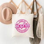 Sac en toile Style Poupée Rose réutilisable avec lettre ou nom pour Camping Shopping Voyage Anniversaire Mariage Cadeau pour Elle