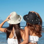 Personalized Handmade Rope Embroidery Beach Hat Denim Sun Hat with Pearls and Name Wedding Party Gift for Her