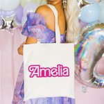 Sac en toile Style Poupée Rose réutilisable avec lettre ou nom pour Camping Shopping Voyage Anniversaire Mariage Cadeau pour Elle