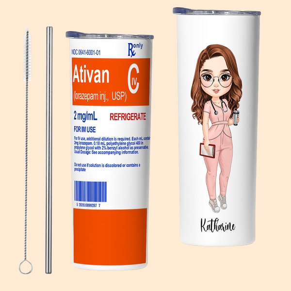 Gepersonaliseerde 20oz Verpleegkundige Food Grade Skinny Tumbler Roestvrij staal mok herbruikbare waterfles Gift voor medisch personeel Verpleegkundig