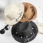 Personalized Handmade Rope Embroidery Beach Hat Denim Sun Hat with Pearls and Name Wedding Party Gift for Her